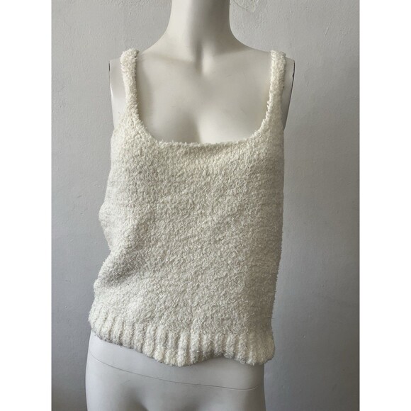 Skims Cozy S/M Cream Square Neck Fuzzy Knit Camisole Ribbed Pull On Tank Top - Picture 1 of 5